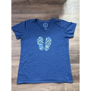 Life is Good T-Shirt Woman's Large Blue Tee - Flip Flops